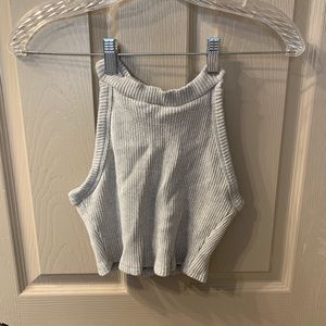 Cropped racerback tank top.